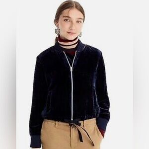 JCrew Velour Navy Bomber Jacket